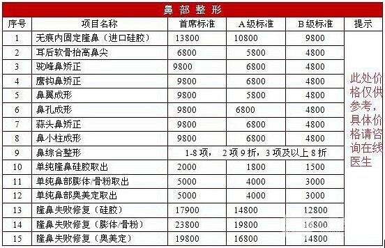 杭州美立妍医疗美容医院价格表一览